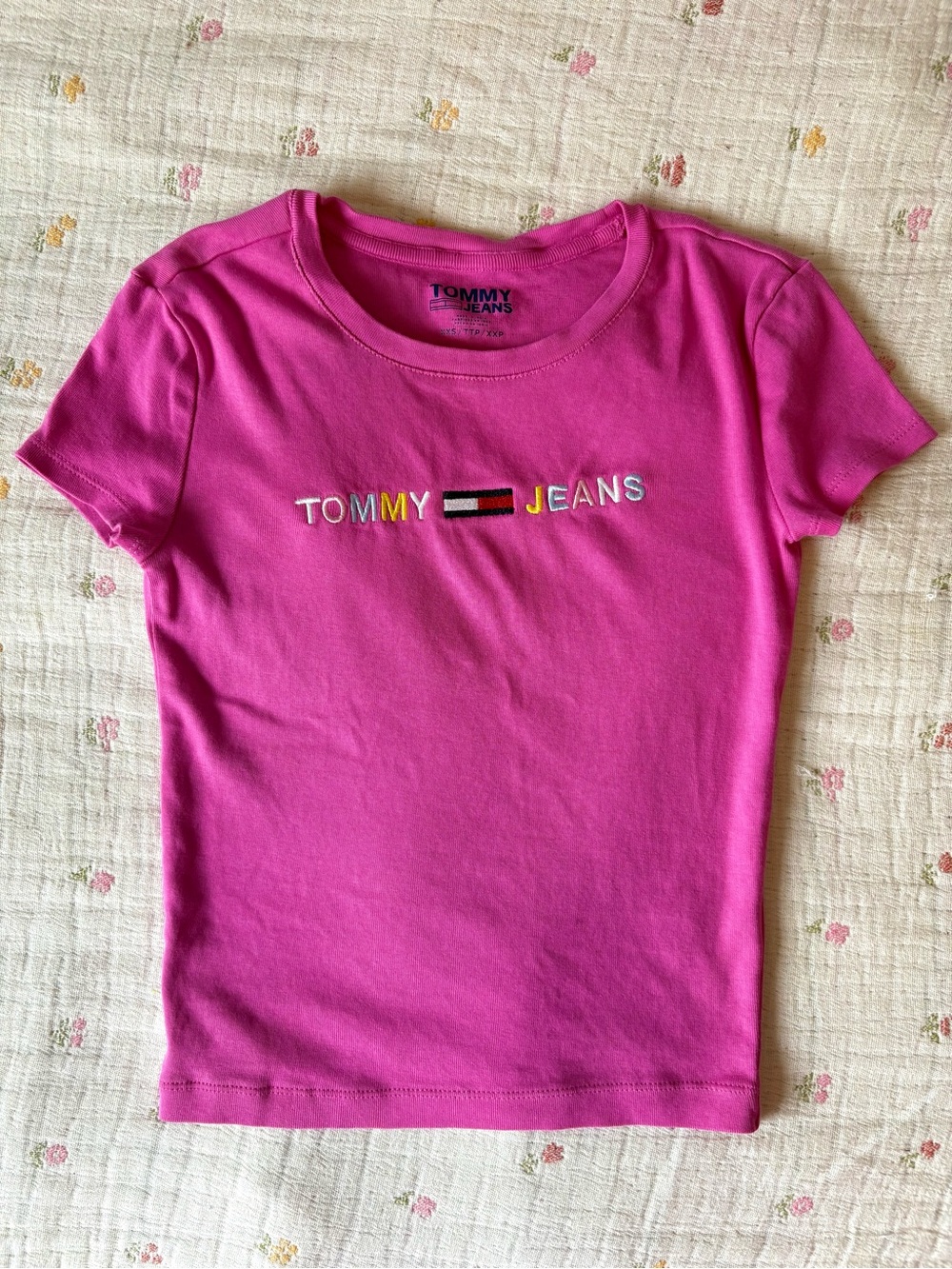 Tommy Hilfiger Pink Tommy Jeans Logo Embroidered Y2K 2000’s Baby Tee